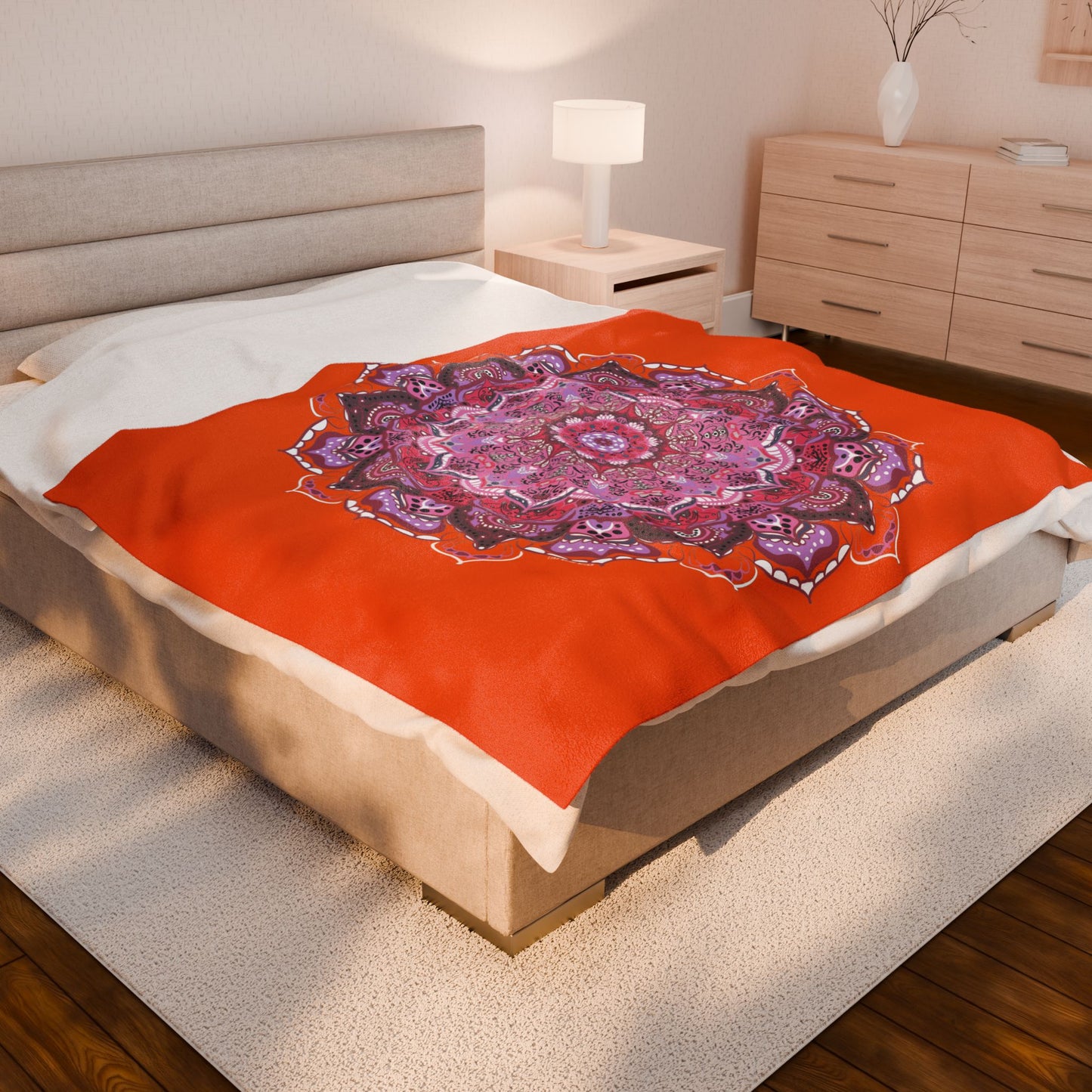 🧡✨ Sacral Chakra Mandala – Velveteen Plush Blanket & Cozy Throw