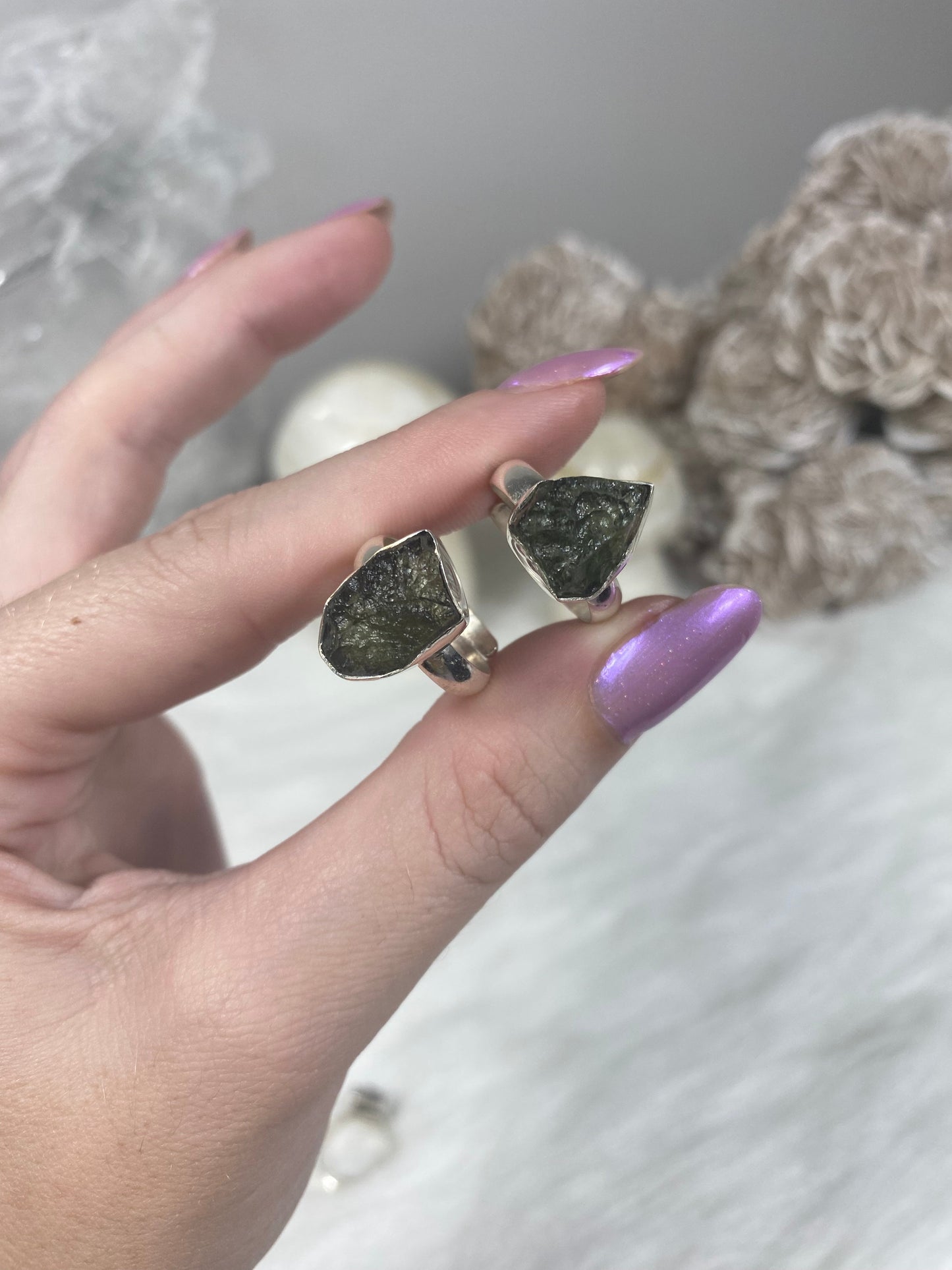 Moldavite in Sterling Silver Adjustable Ring | Genuine Tektite from Czech Republic