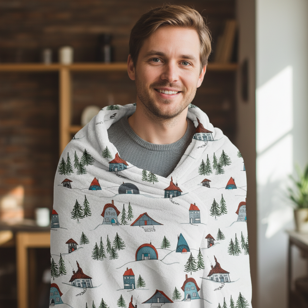 ποΈβ¨ Chalet Ski Cabins β Winter Wonderland Velveteen Plush Blanket