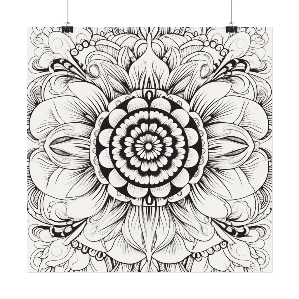 Boho Flower Coloring Poster — Textured Watercolor Matte Print 24x24inch