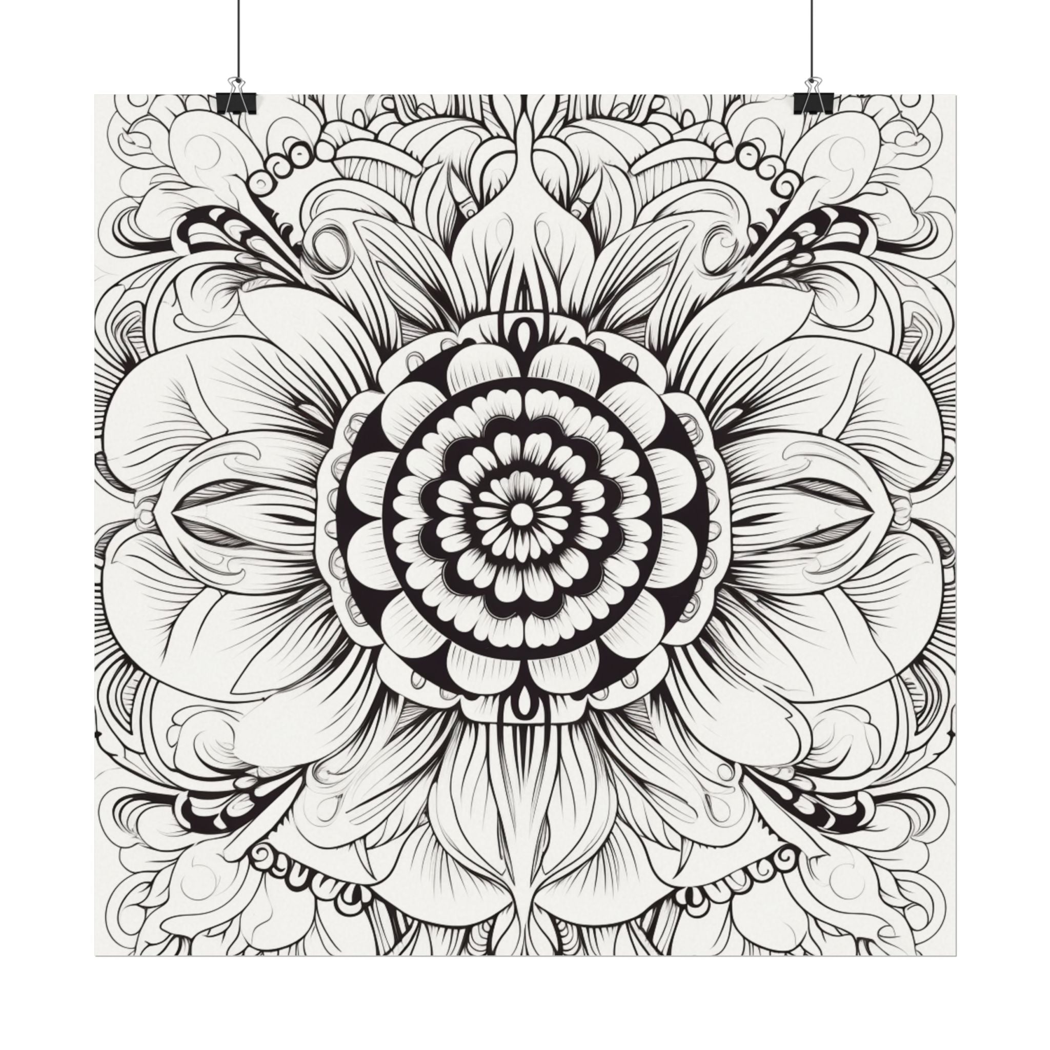 Boho Flower Coloring Poster — Textured Watercolor Matte Print 24x24inch