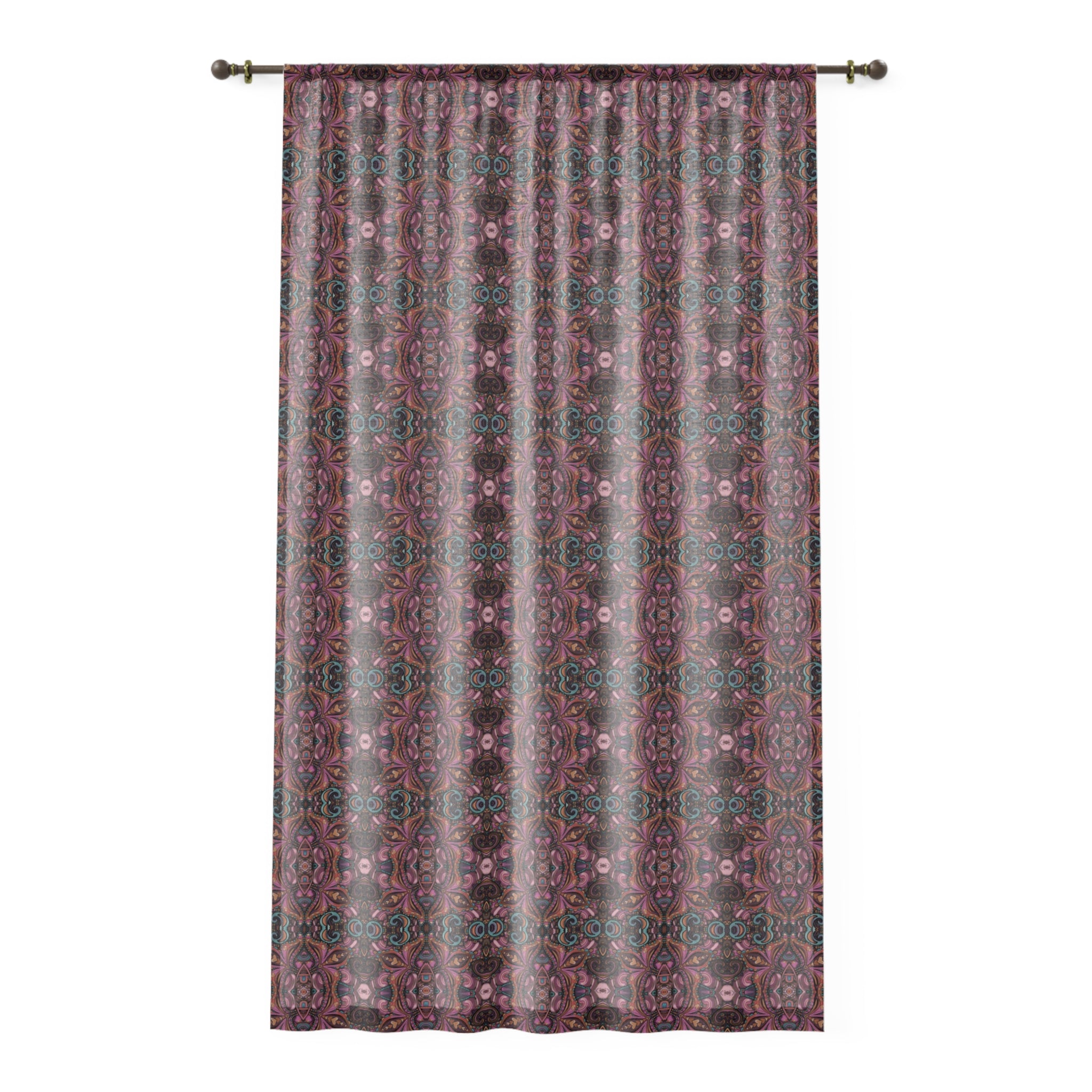 Bohemian Damask Window Curtain in the 'Sabrina Design' — Vintage Floral Pattern Sheer Panel