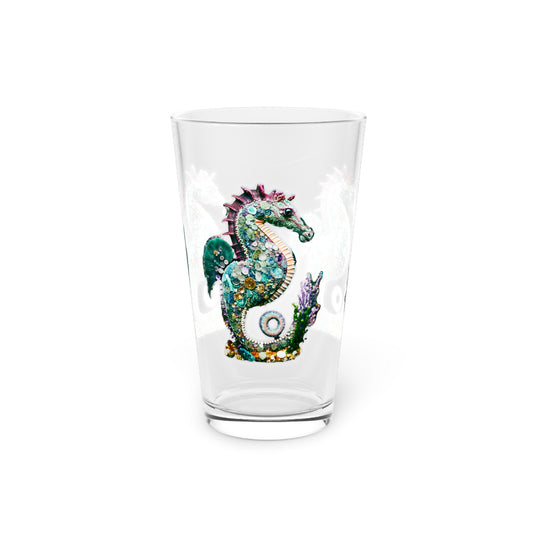 Seahorse Mosaic Crystal Art Pint Glass – 16oz Decorative Sea Creature Beer Glass