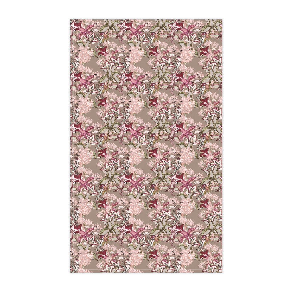 Vintage Wildflowers & Iris Blush Pink Kitchen Tea Towel