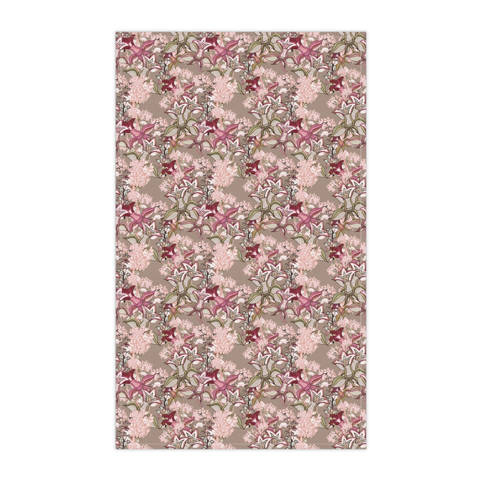 Vintage Wildflowers & Iris Blush Pink Kitchen Tea Towel