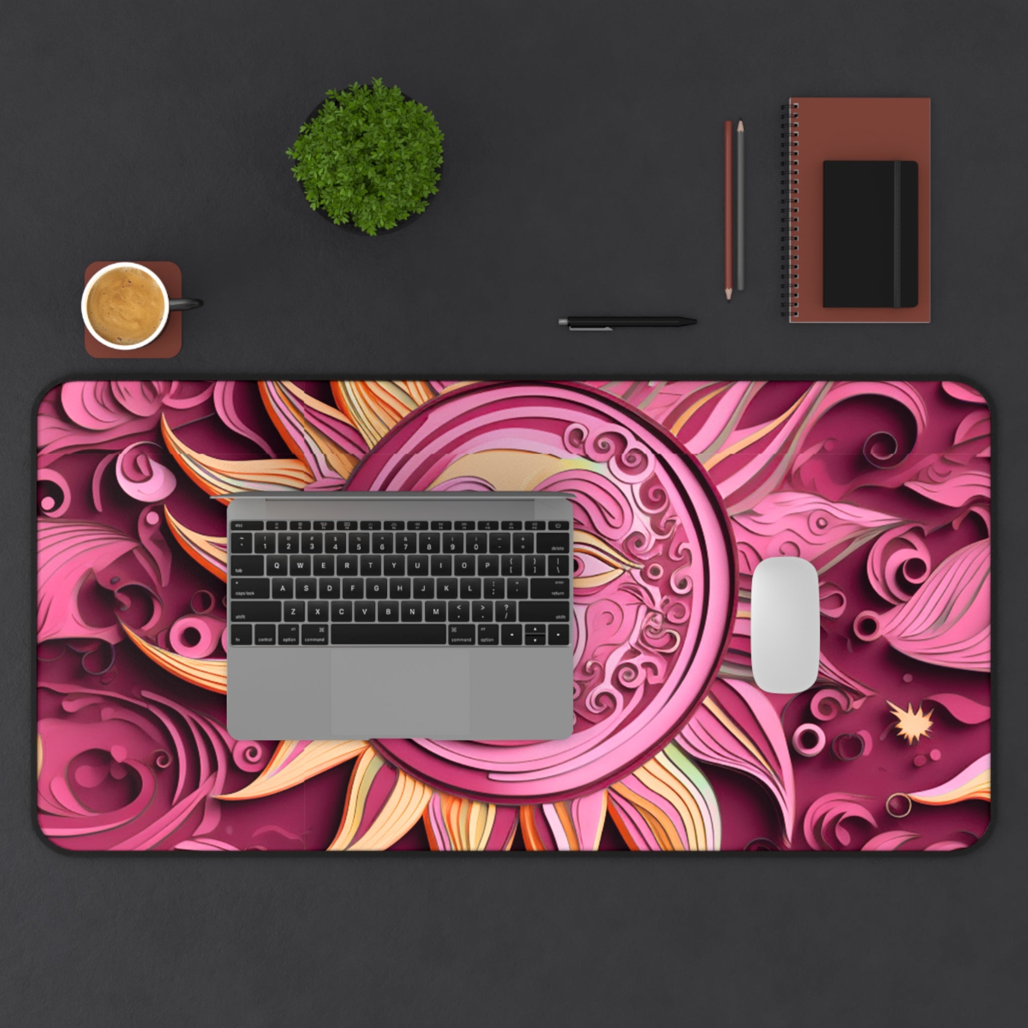 Boho Sun & Moon Pink Desk Mat — Celestial Extra Large Mouse Pad-Desk Mat