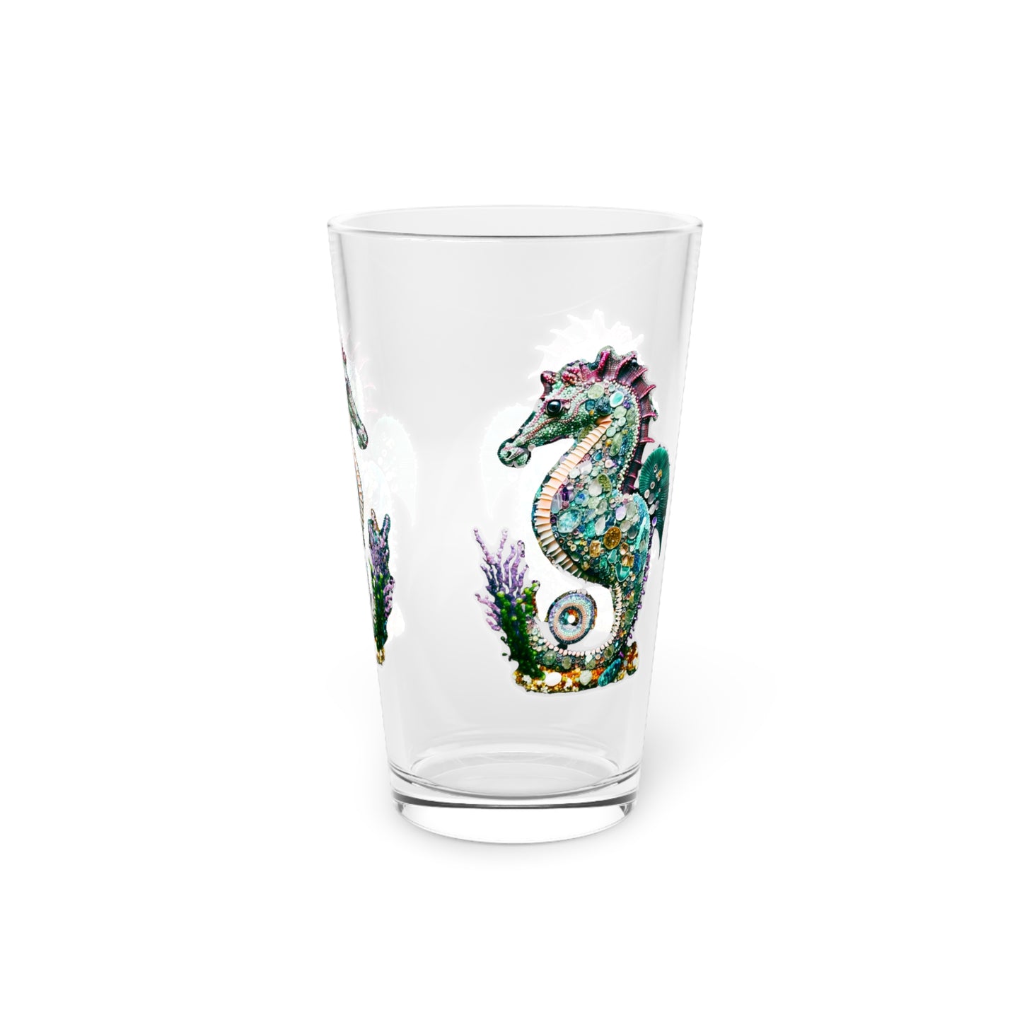 Seahorse Mosaic Crystal Art Pint Glass – 16oz Decorative Sea Creature Beer Glass