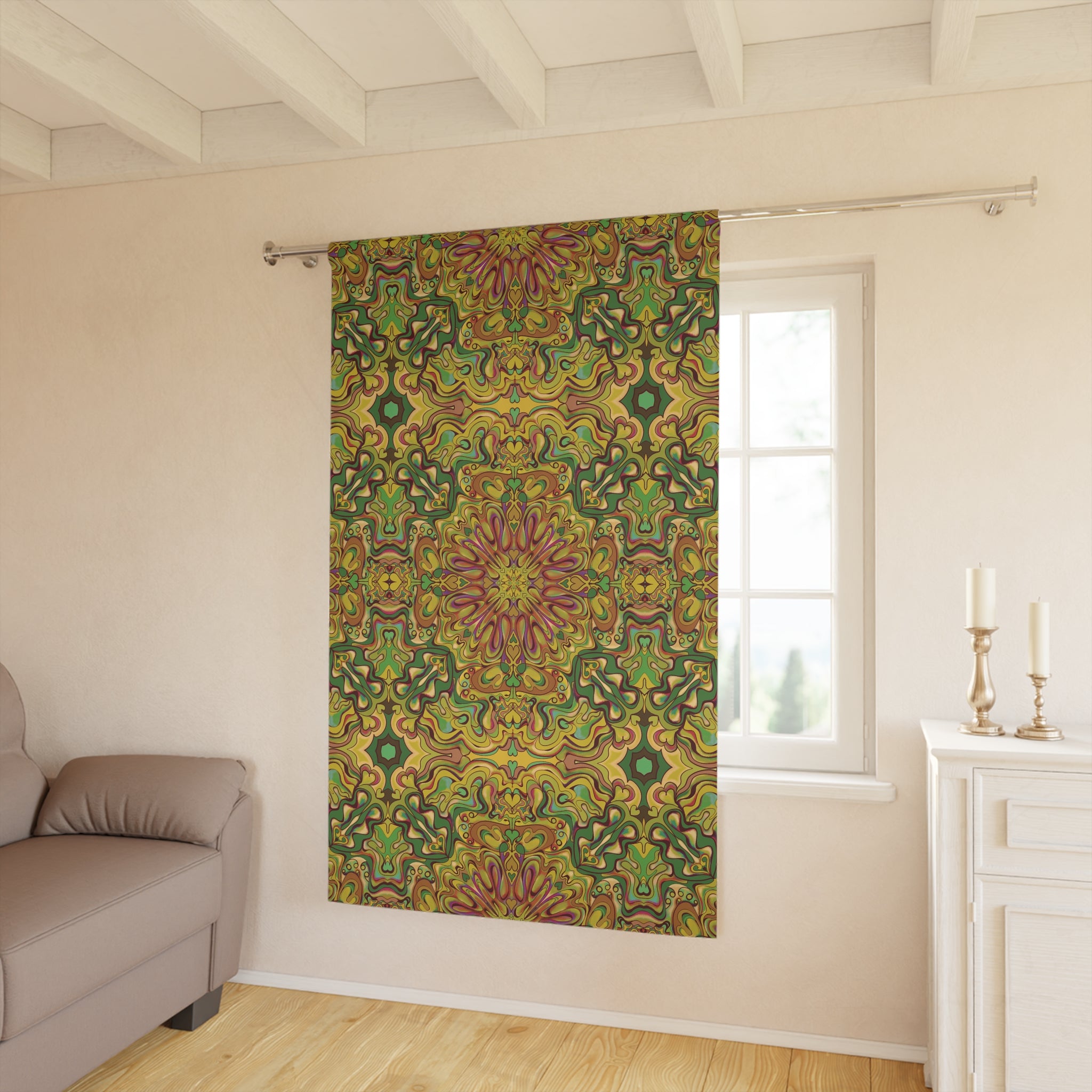 Mod Boho Dreams Blackout Curtain — in Moss (50×84", Single Panel)