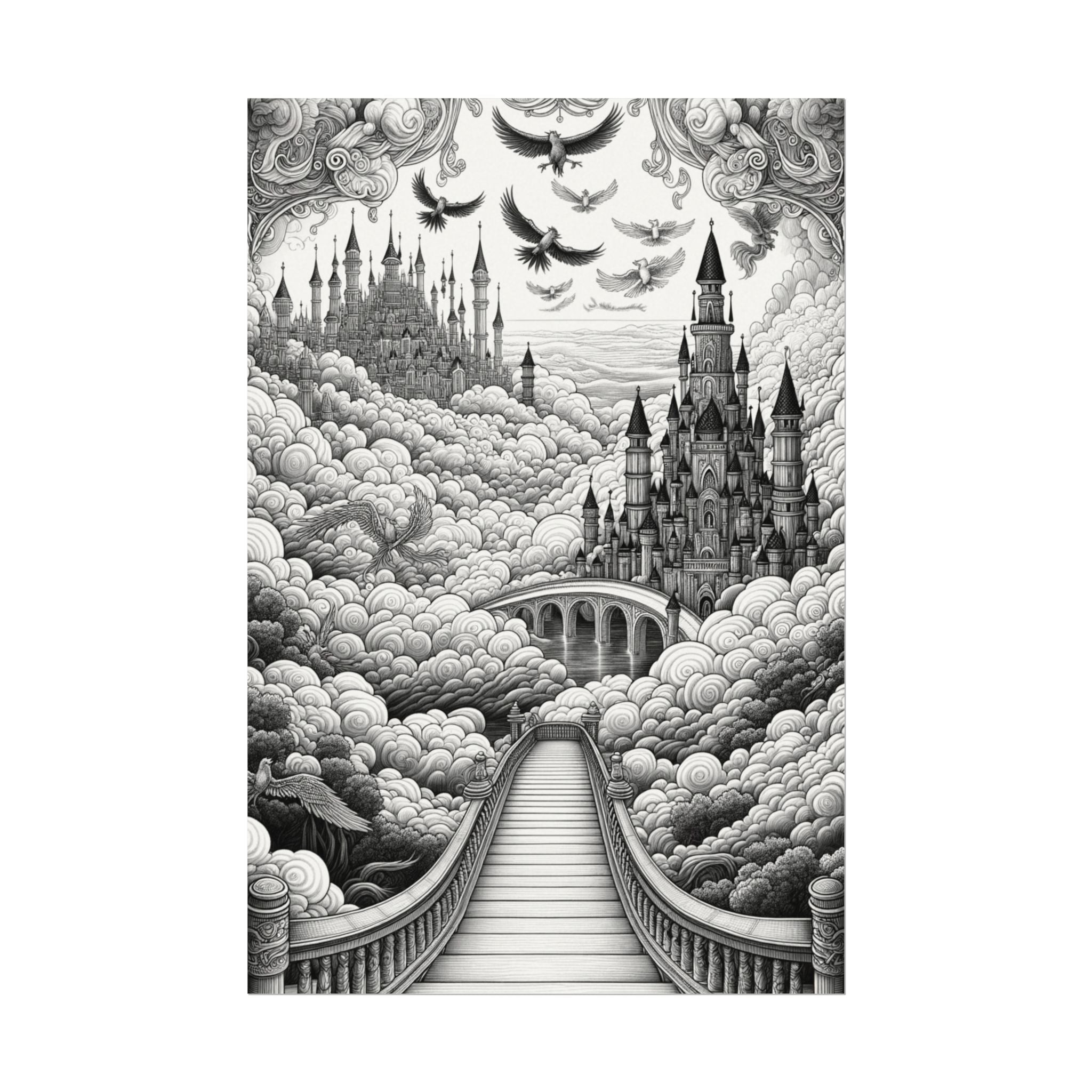 “Kingdom in the Clouds”  Fine Art Coloring Poster – Premium Watercolor (285gsm Cold Press Paper) 16x24, 24x36 & Huge 36"x54" inches
