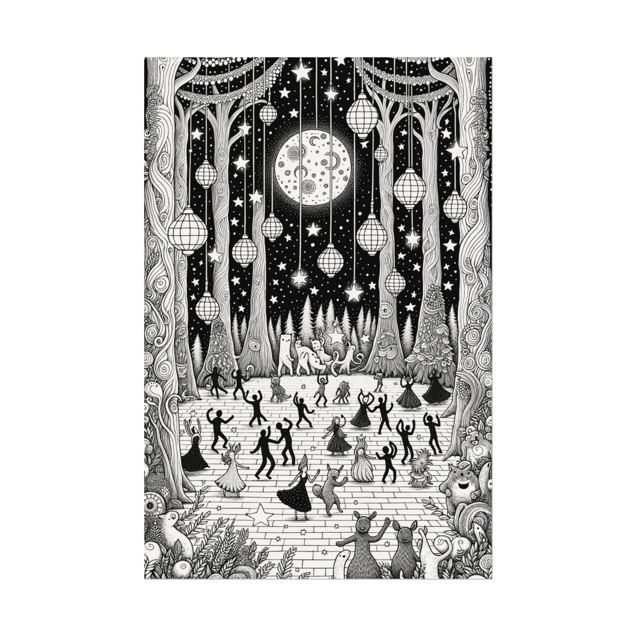 Moonlit Forest Dance – Premium Watercolor Coloring Poster (285gsm Cold Press Paper) 16x24, 24x36 & Huge 36"x54" inches