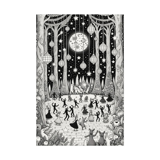 Moonlit Forest Dance – Premium Watercolor Coloring Poster (285gsm Cold Press Paper) 16x24, 24x36 & Huge 36"x54" inches