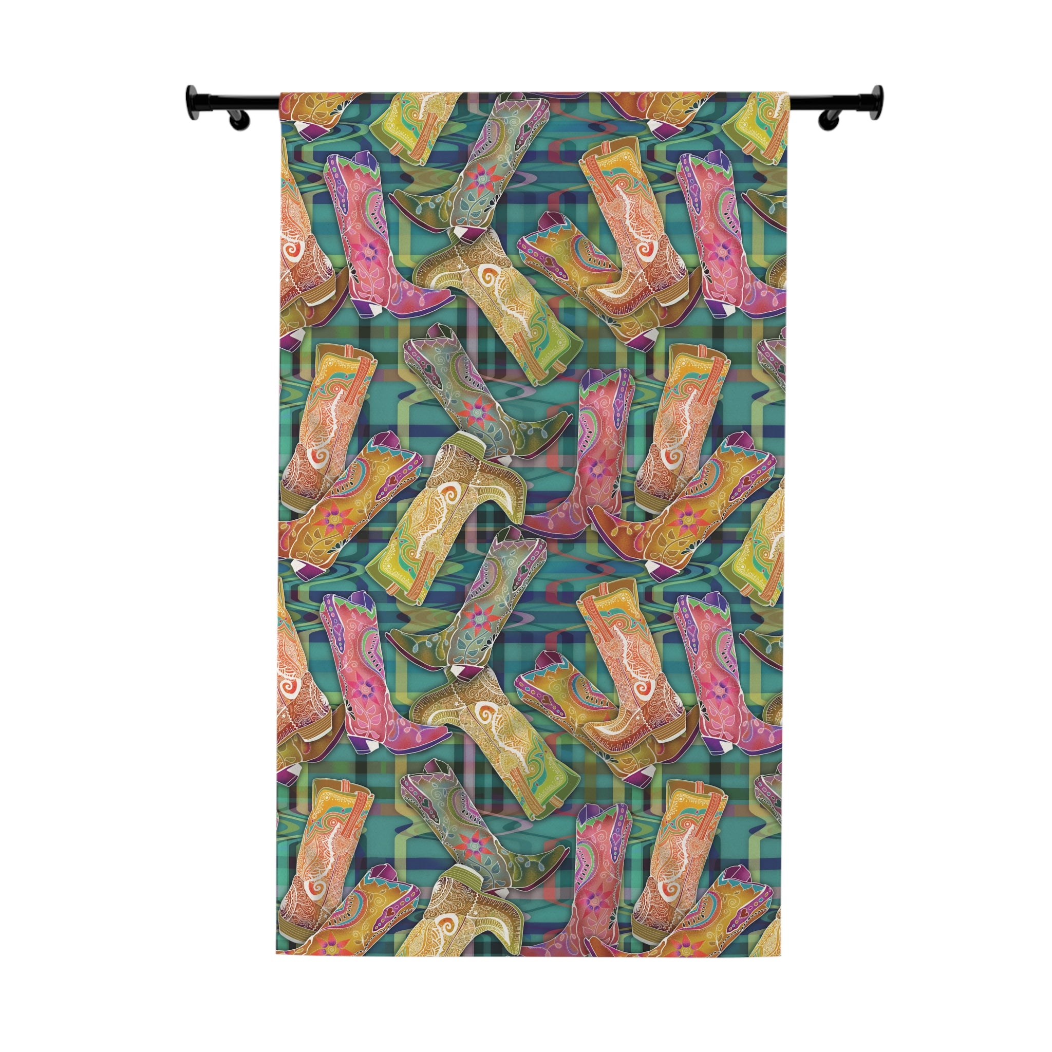Glamping Cowgirl Boots Blackout Curtain — Boho Cowgirl Pattern (Single Panel)