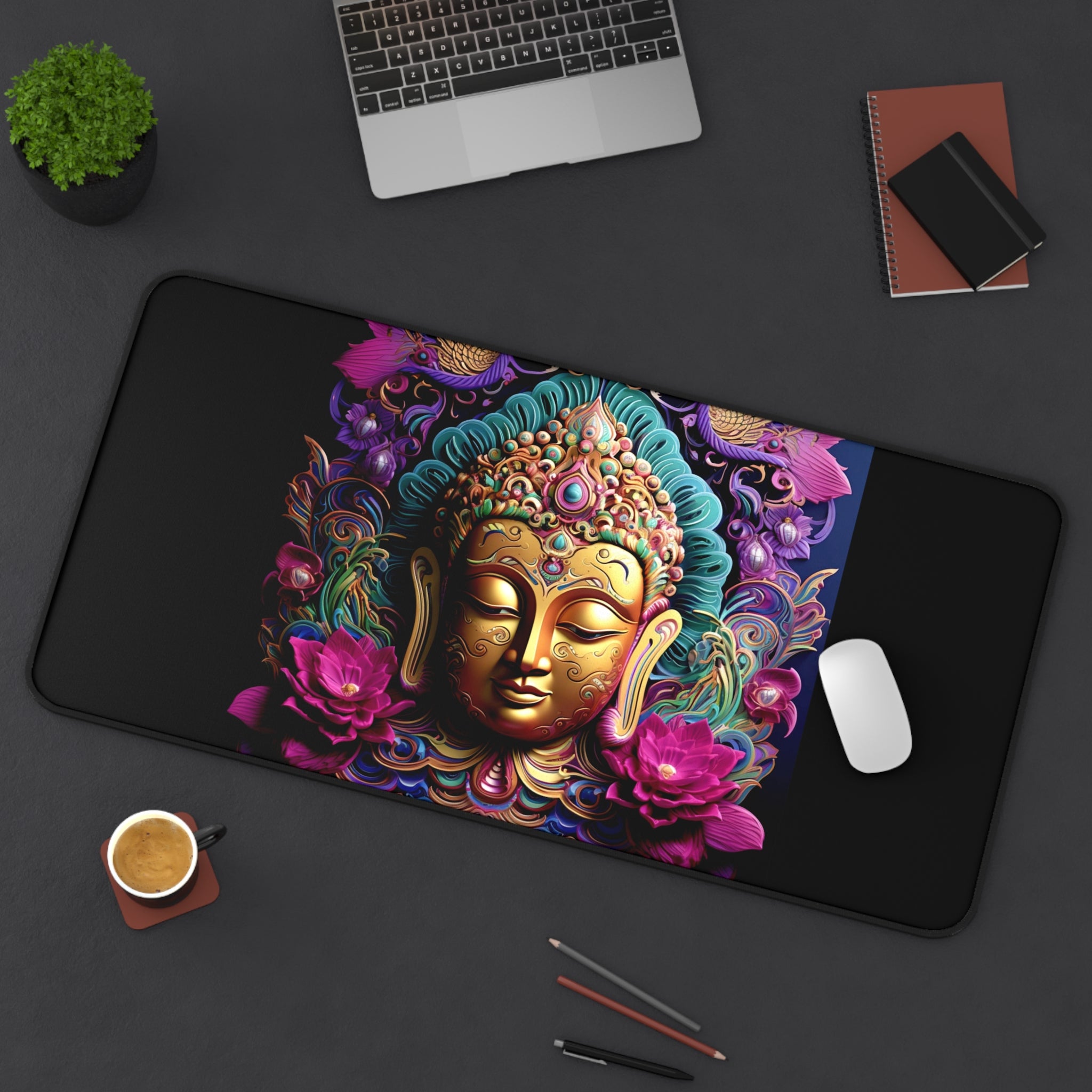 Tibetan Buddha Boho Design Desk Mat — Celestial Extra Large Mouse Pad-Desk Mat