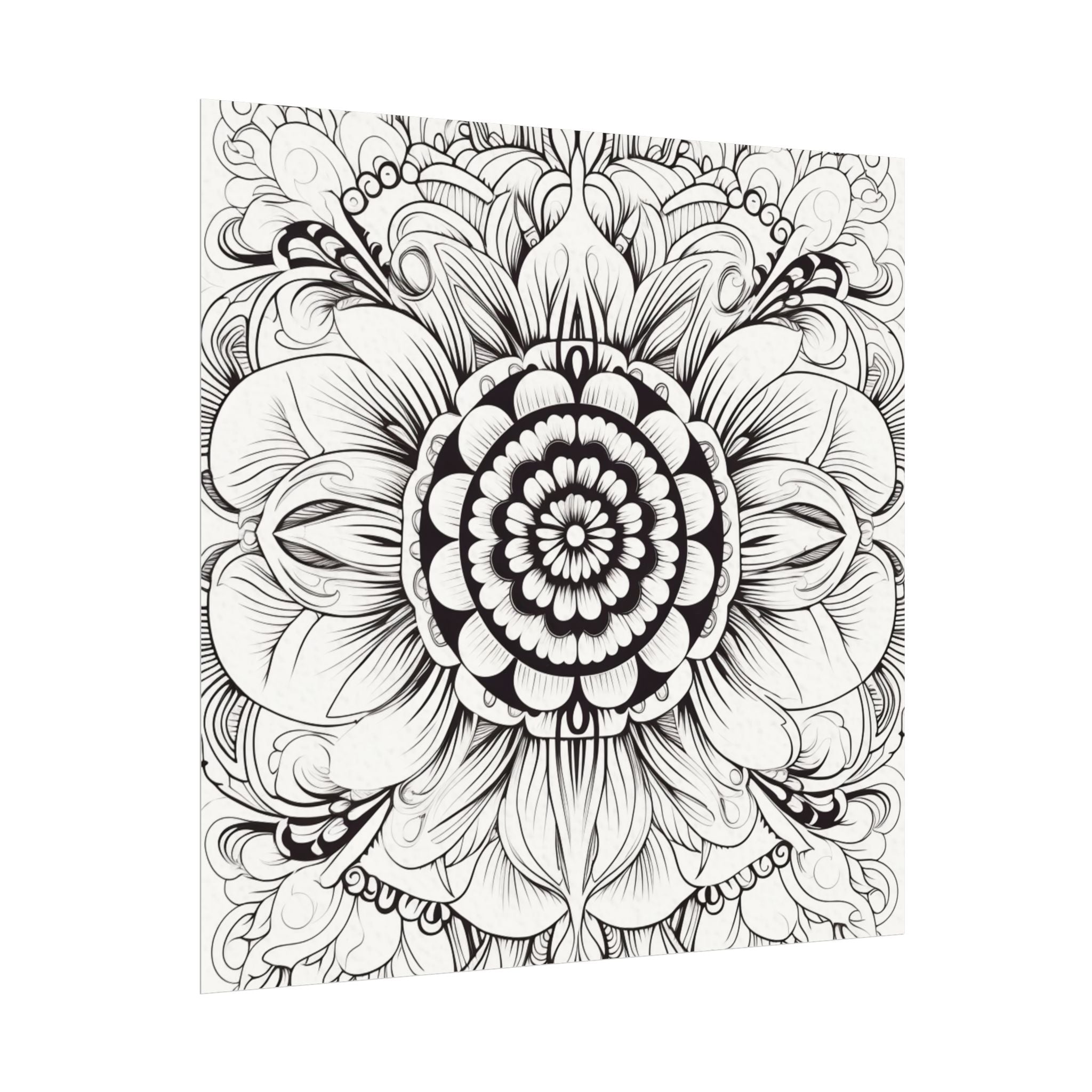 Boho Flower Coloring Poster — Textured Watercolor Matte Print 24x24inch