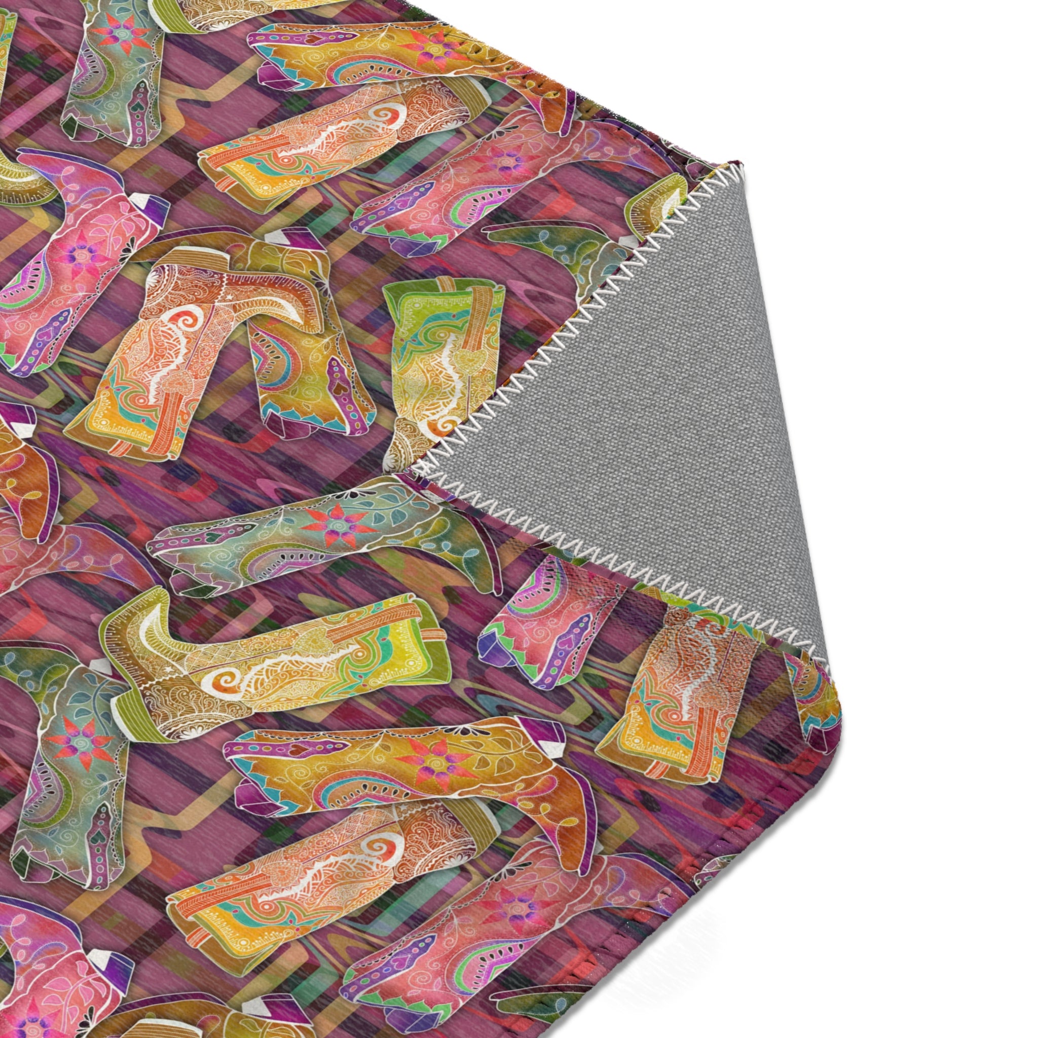 Lets Go Glamping Cowgirl Boots Area Rug — Distressed Ornamental Accent Rug for She Sheds, Bedrooms & Office