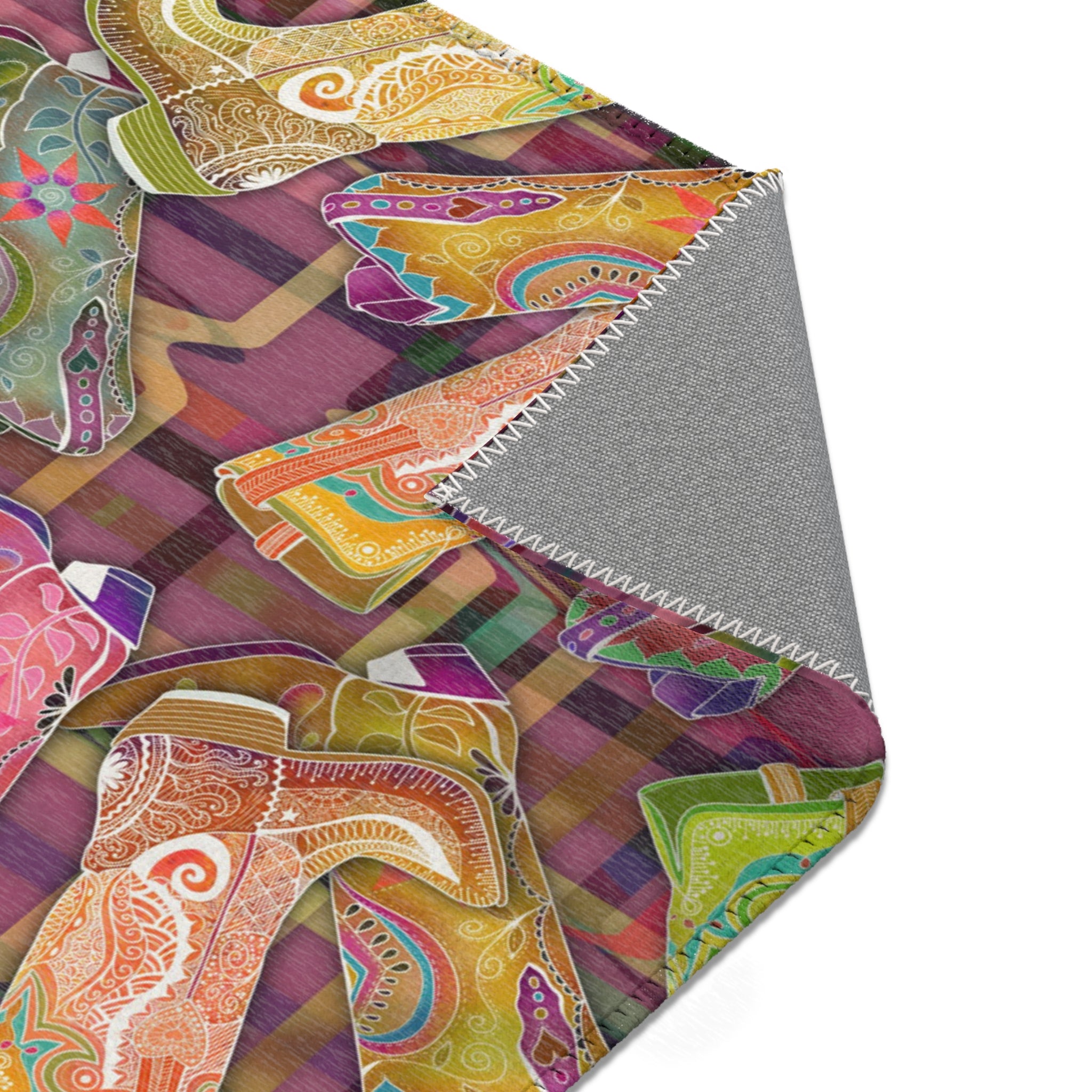 Lets Go Glamping Cowgirl Boots Area Rug — Distressed Ornamental Accent Rug for She Sheds, Bedrooms & Office