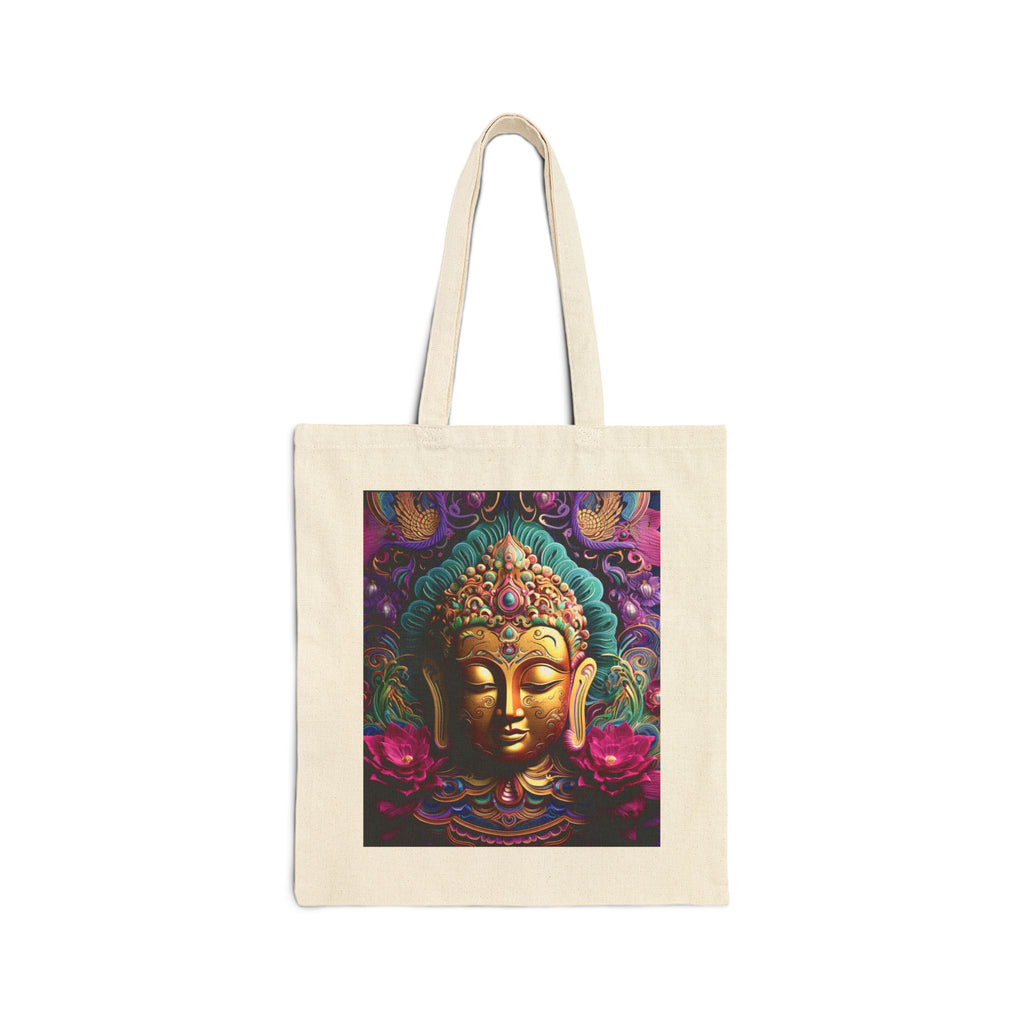 Buddha Canvas Tote Bag — Vibrant Golden Buddha Art Eco-Friendly Cotton Shopper
