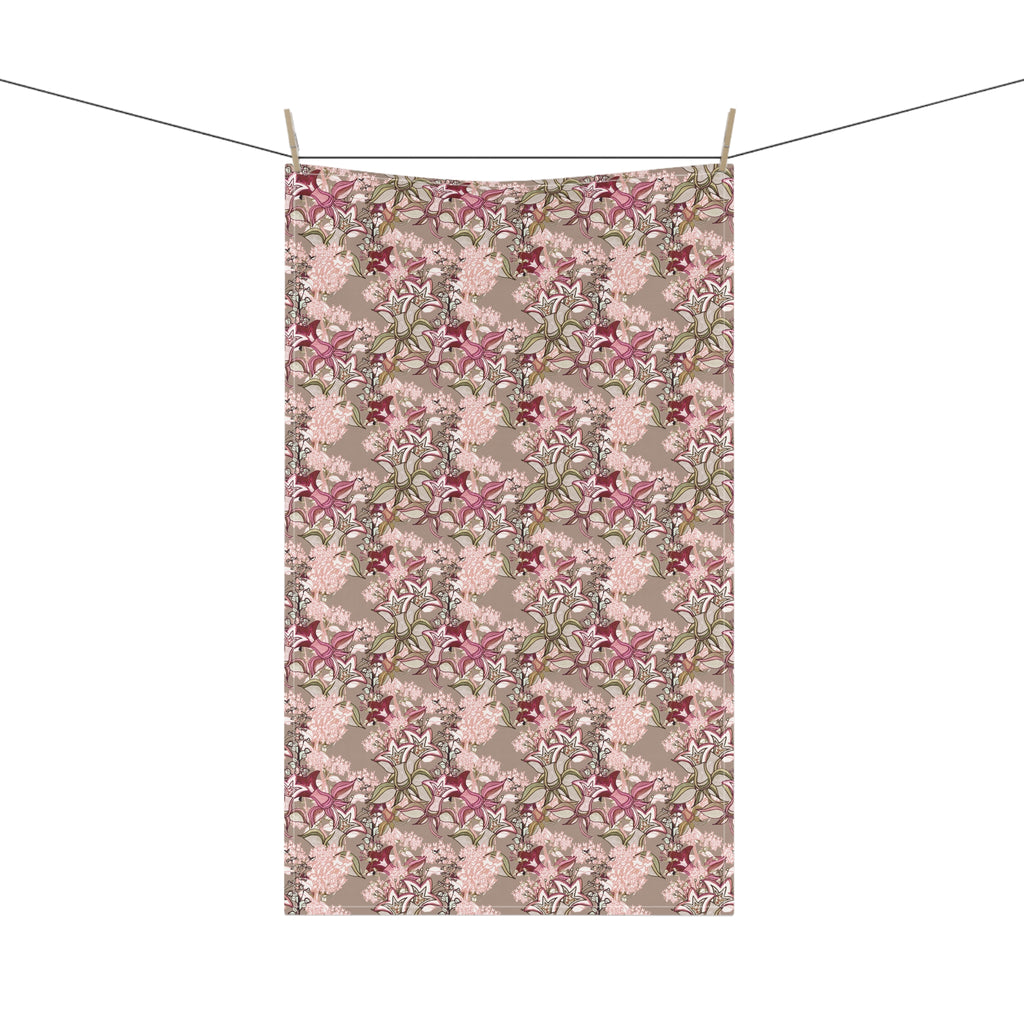 Vintage Wildflowers & Iris Blush Pink Kitchen Tea Towel