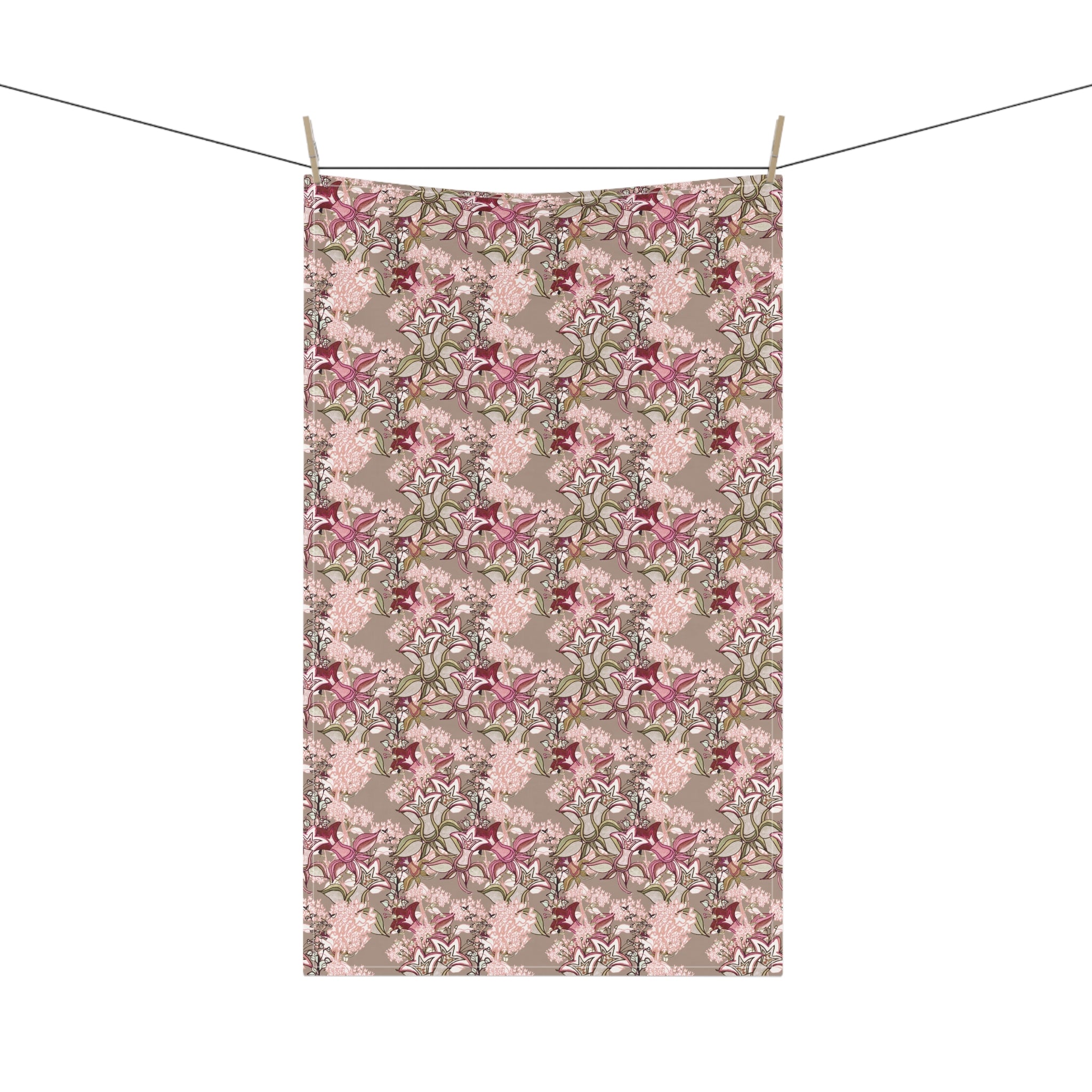 Vintage Wildflowers & Iris Blush Pink Kitchen Tea Towel