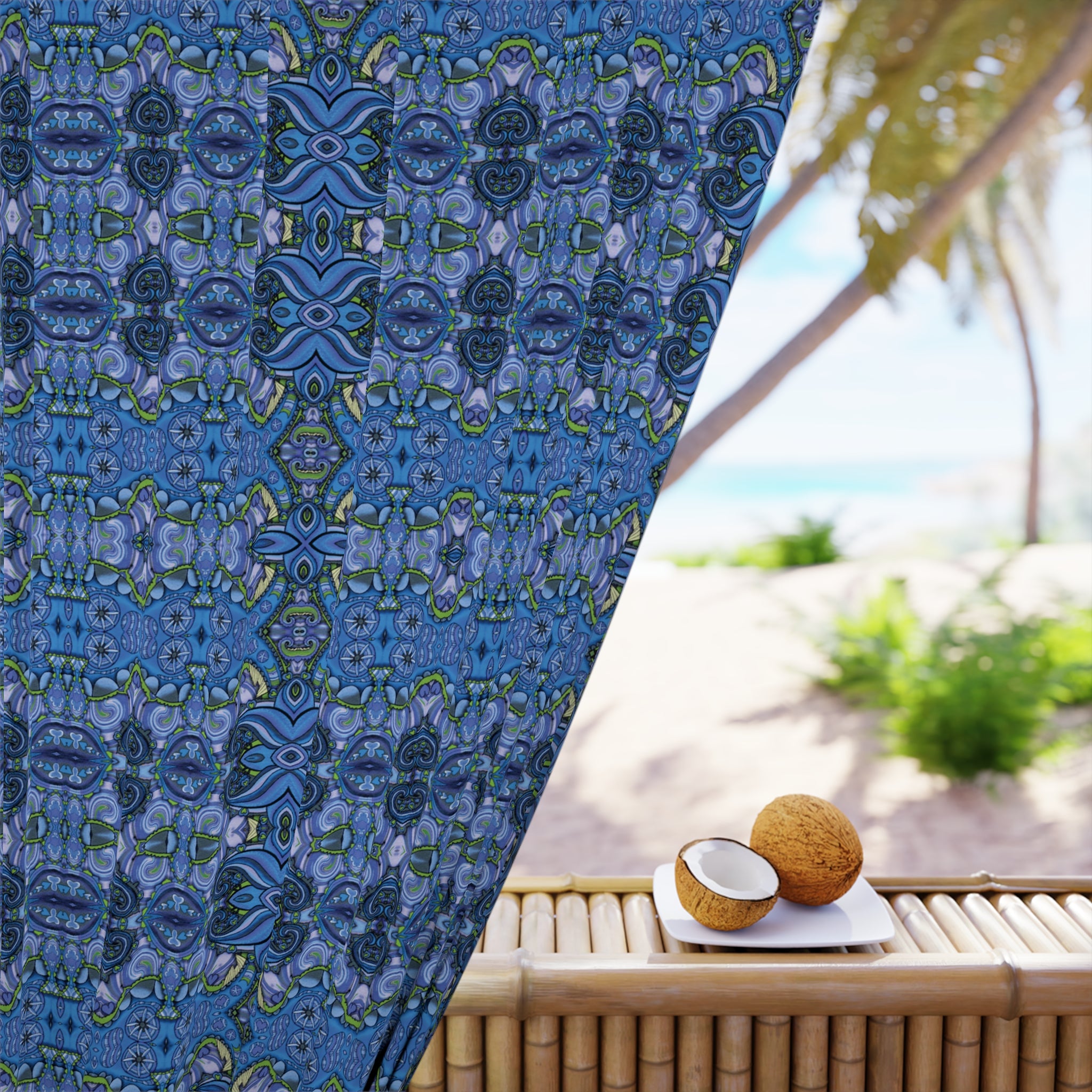 Boho Paisley Blackout Curtain — Deep Sky Blue (50×84", Single Panel)