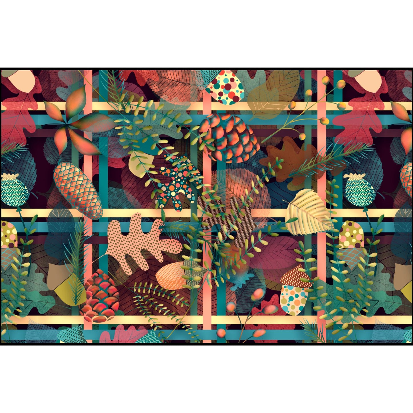 Colorful Autumn Leaves 'Plaid' Seamless Pattern in Cotton Pima Fabric by Leah Quinn Design