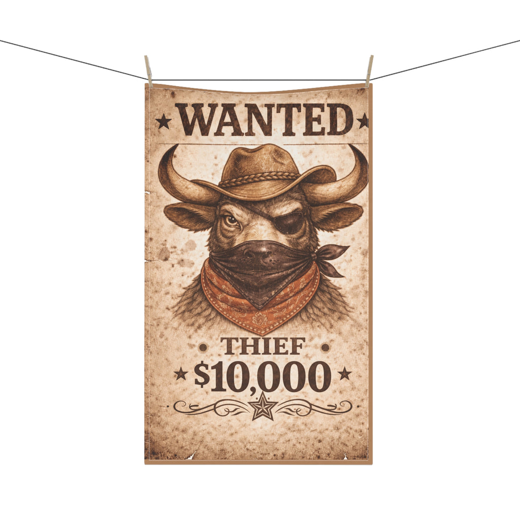 Retro Western Funny Bull Thief Farmhouse Tea Towel — Design by Leah Quinn©