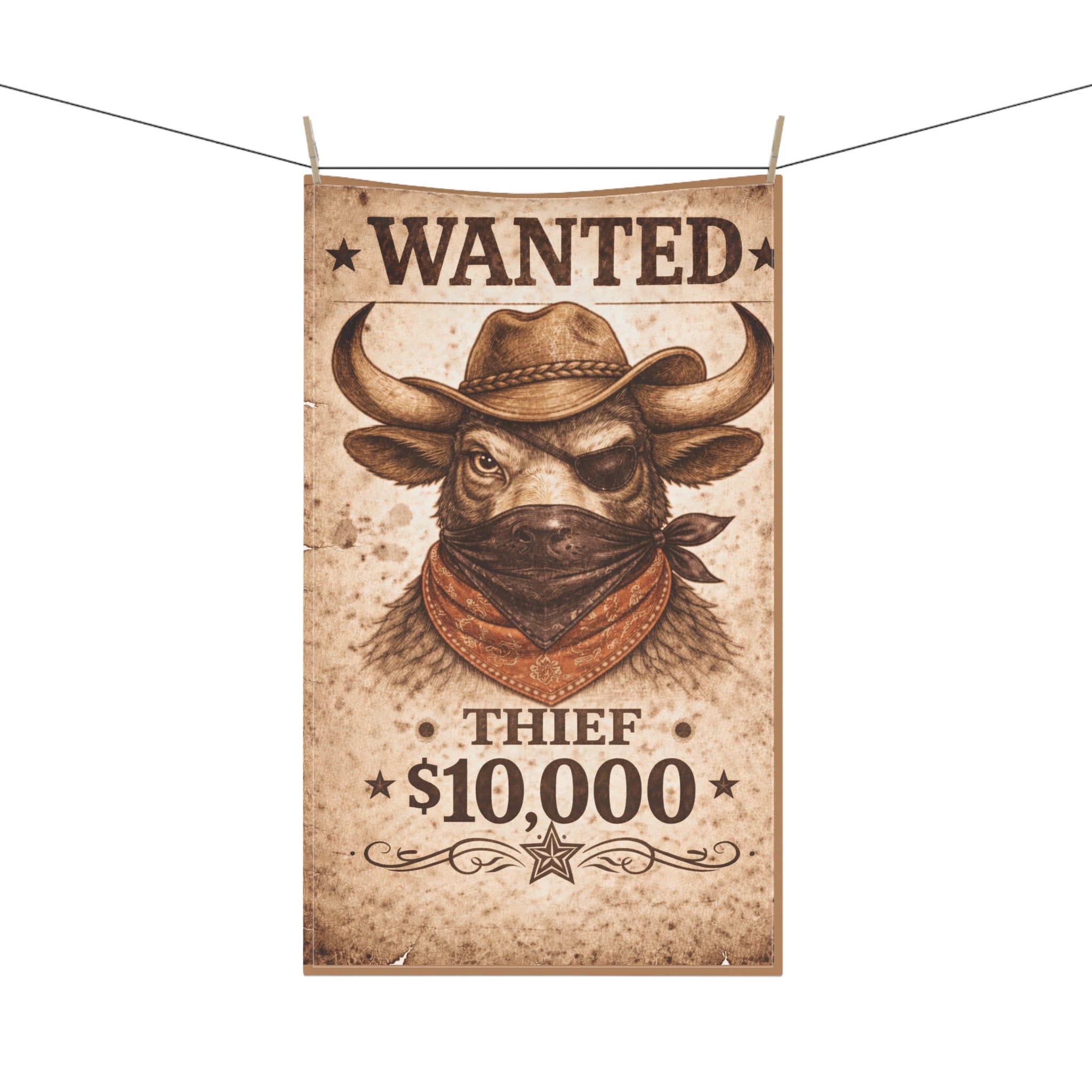 Retro Western Funny Bull Thief Farmhouse Tea Towel — Design by Leah Quinn©