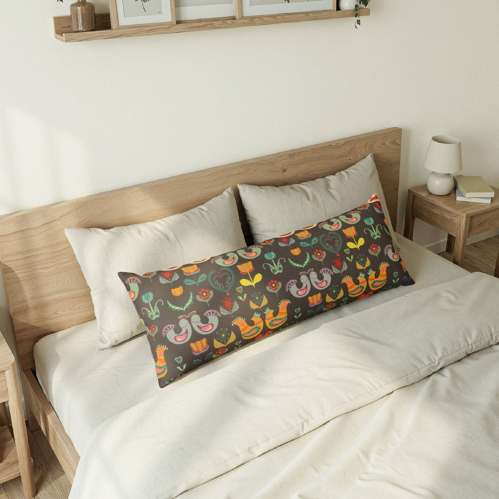 Bohemian Floral Folk Farmhouse Body Pillow — Support Cushion