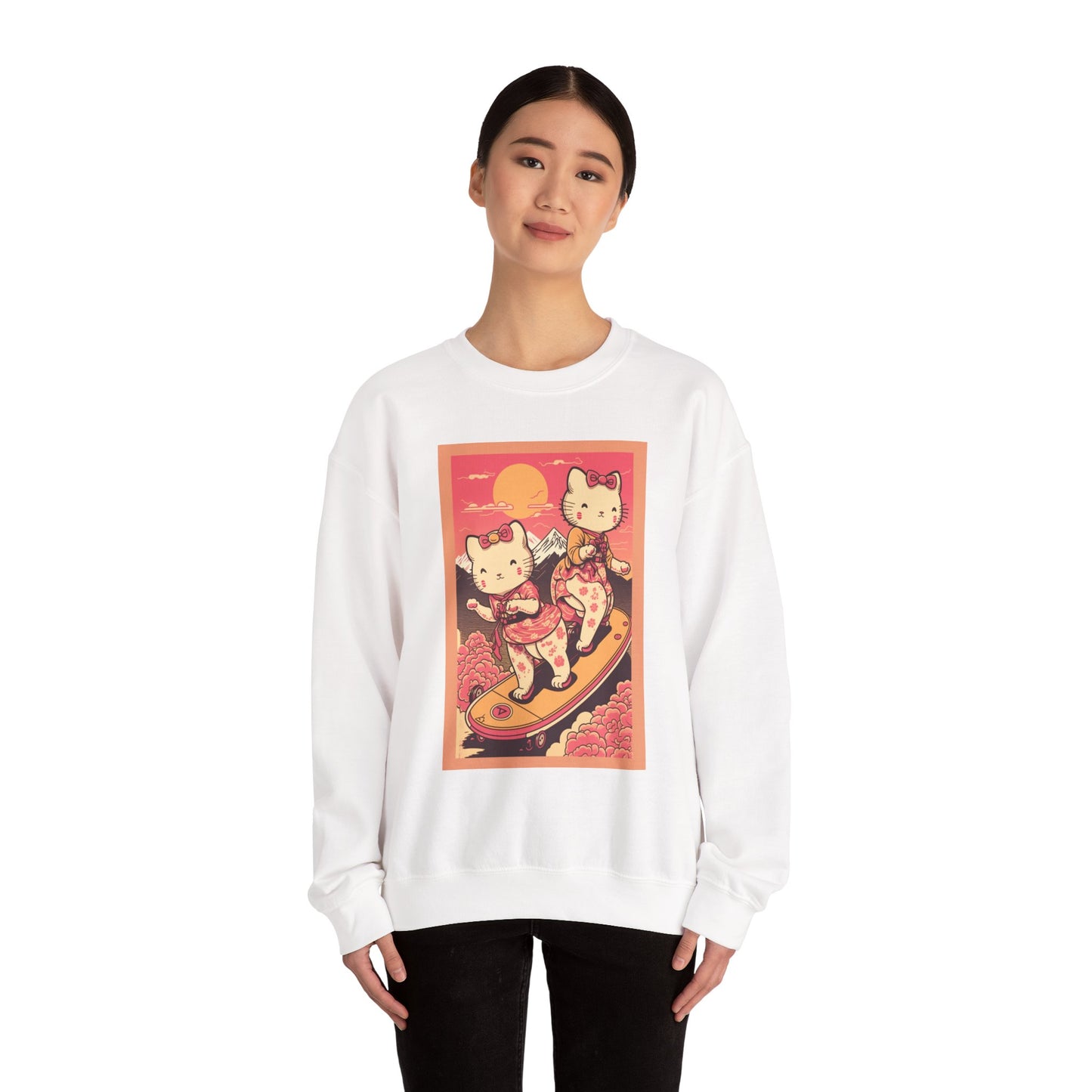 Cute Kittens Skateboarding Unisex Sweatshirt for Cat Lovers and Teens