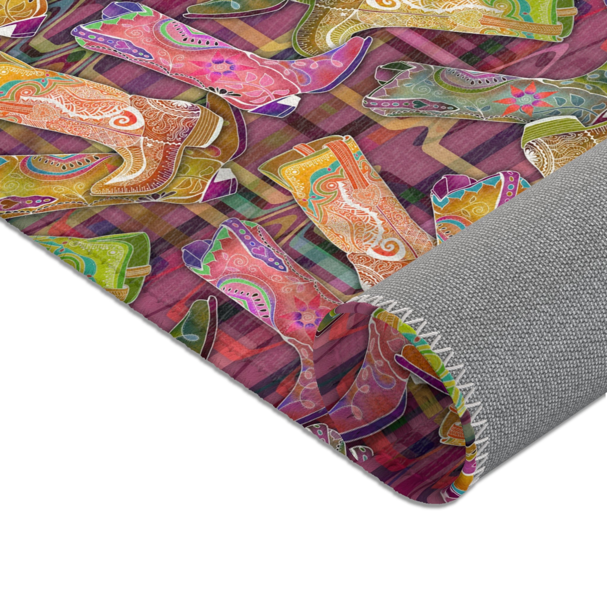 Lets Go Glamping Cowgirl Boots Area Rug — Distressed Ornamental Accent Rug for She Sheds, Bedrooms & Office