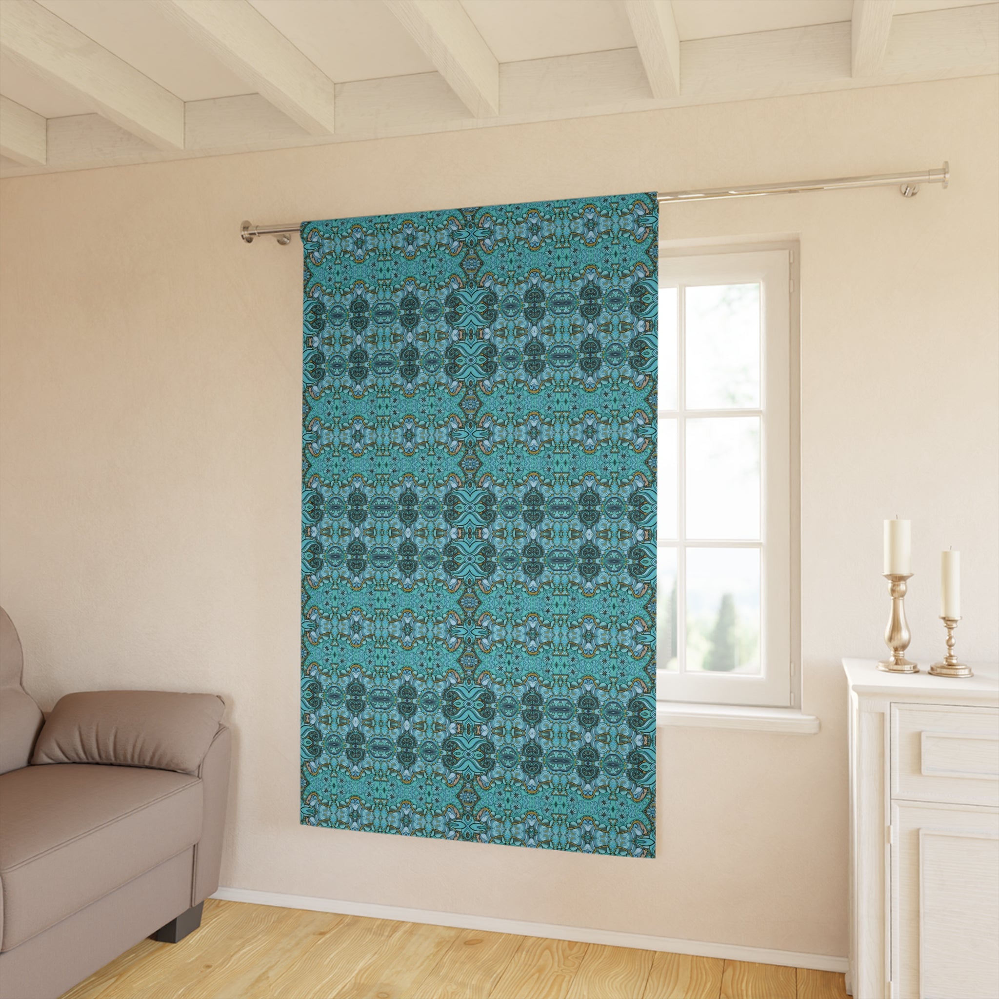 Boho Paisley Blackout Curtain — Turquoise, Antique Pink & Sage (50×84", Single Panel)