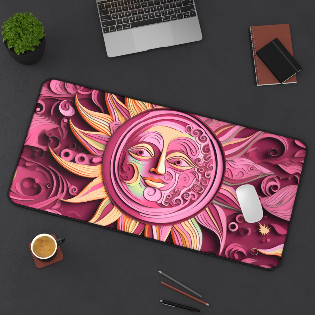 Boho Sun & Moon Pink Desk Mat — Celestial Extra Large Mouse Pad-Desk Mat