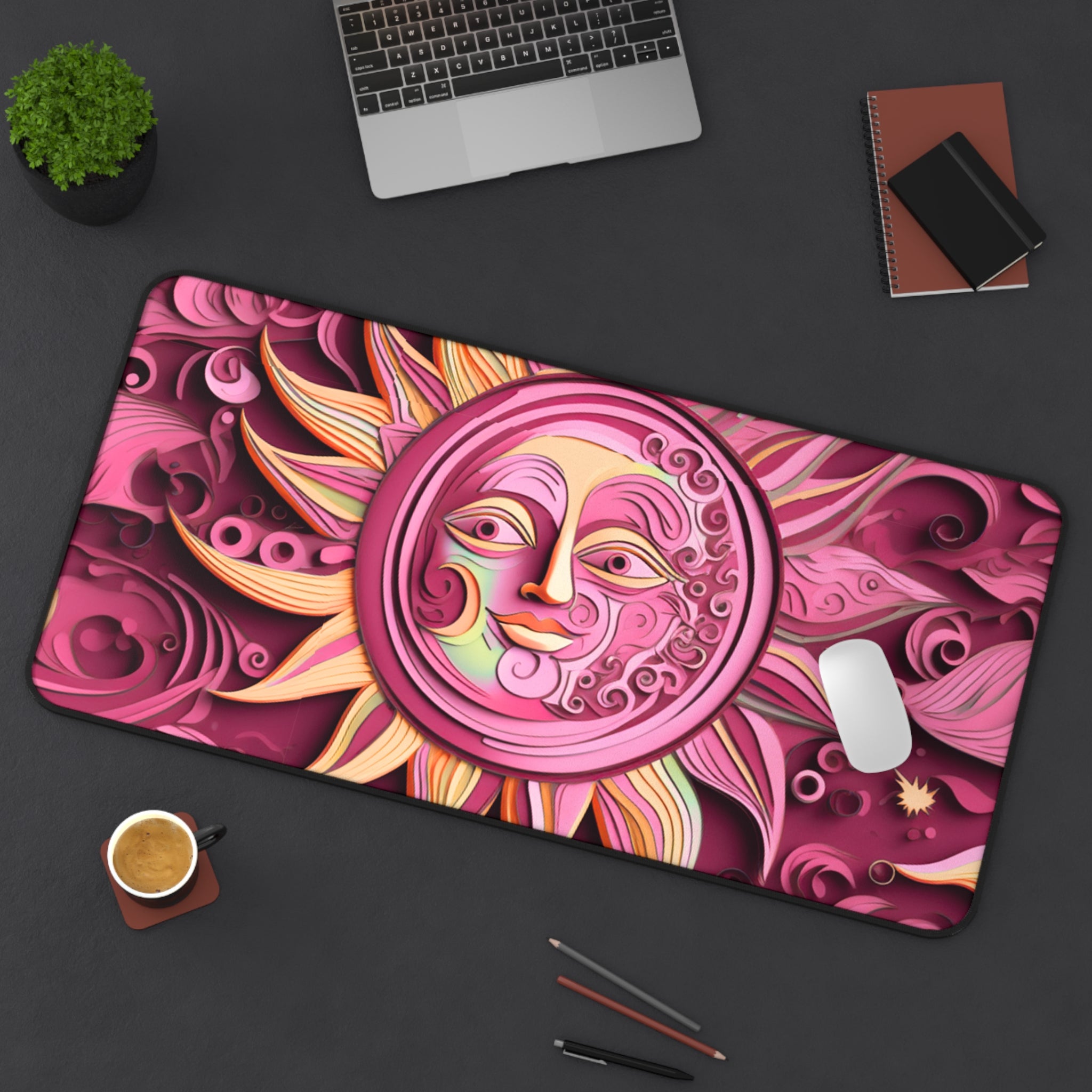 Boho Sun & Moon Pink Desk Mat — Celestial Extra Large Mouse Pad-Desk Mat