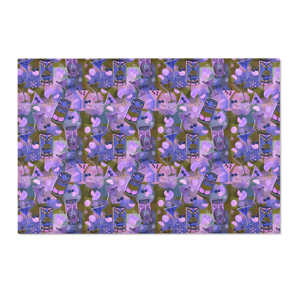 Kitschy Tiki Grape Area Rug — Distressed Ornamental Accent Rug for Living Room, She-Sheds & Man Caves