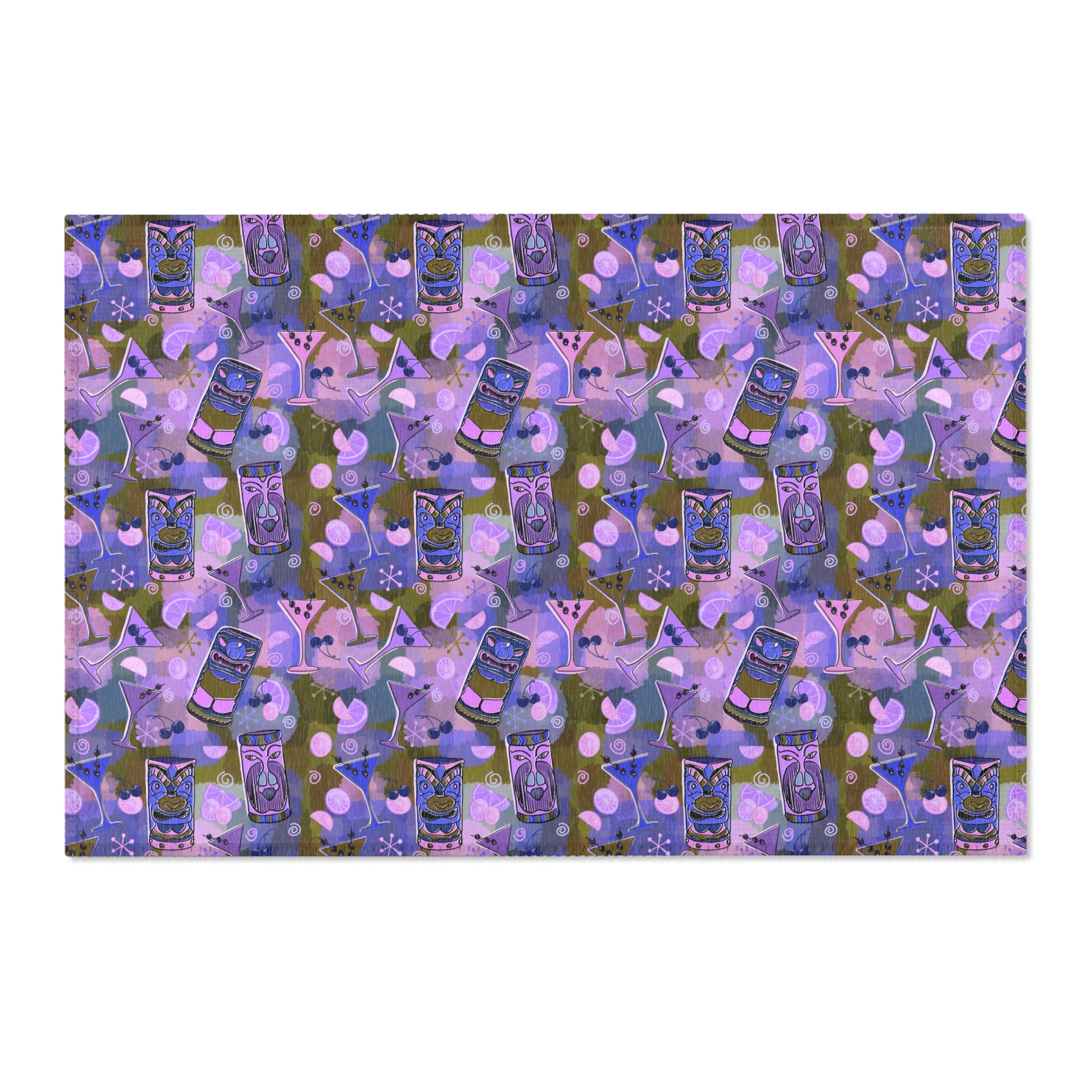 Kitschy Tiki Grape Area Rug — Distressed Ornamental Accent Rug for Living Room, She-Sheds & Man Caves