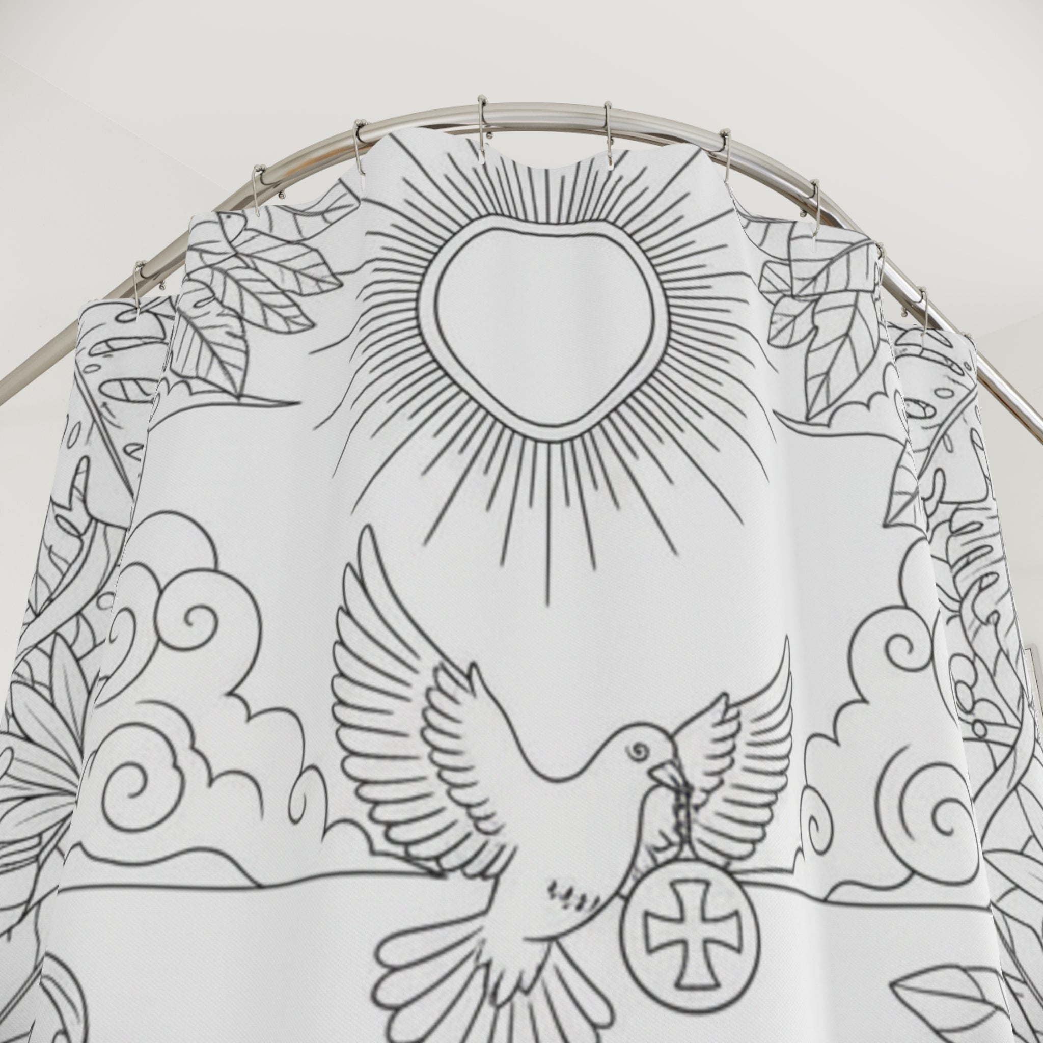 Ace of Cups Tarot-Style Chalice & Dove Shower Curtain — Boho Spiritual Color-Your-Own Shower Curtain