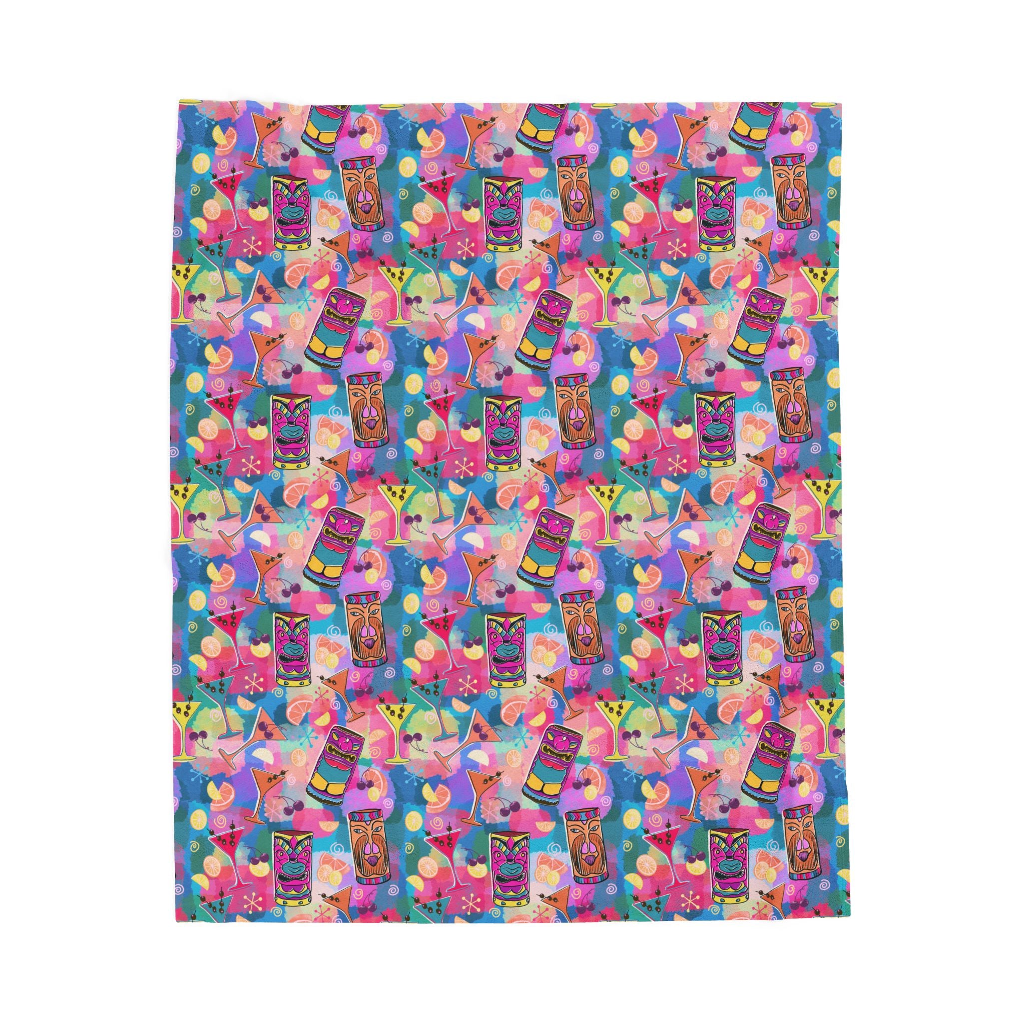Kitschy Tiki in Multicolor Pink Minky Velveteen Blanket — Colorful Bohemian Plush Throw