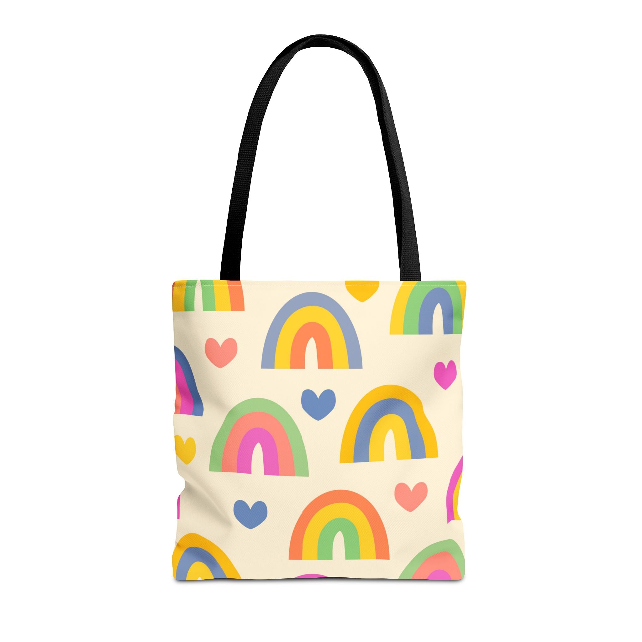 Rainbows & Hearts Tote Bag — Colorful All-Over Print Rainbow Heart Tote