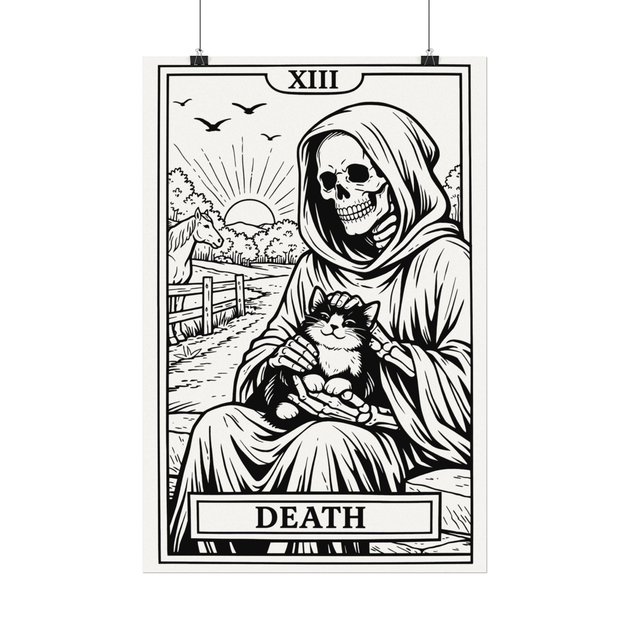 Death Tarot Coloring Poster — Textured Watercolor Matte Wall Art (Large)