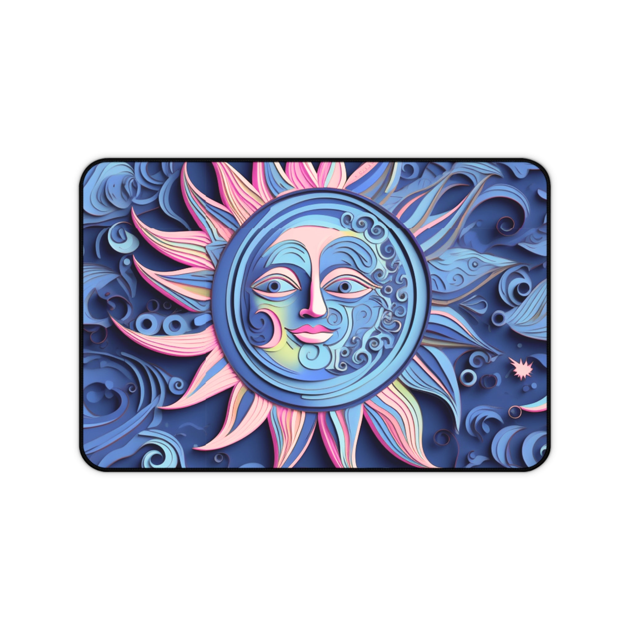 Boho Sun & Moon Sky Blues and Pink Desk Mat — Celestial Extra Large Mouse Pad-Desk Mat