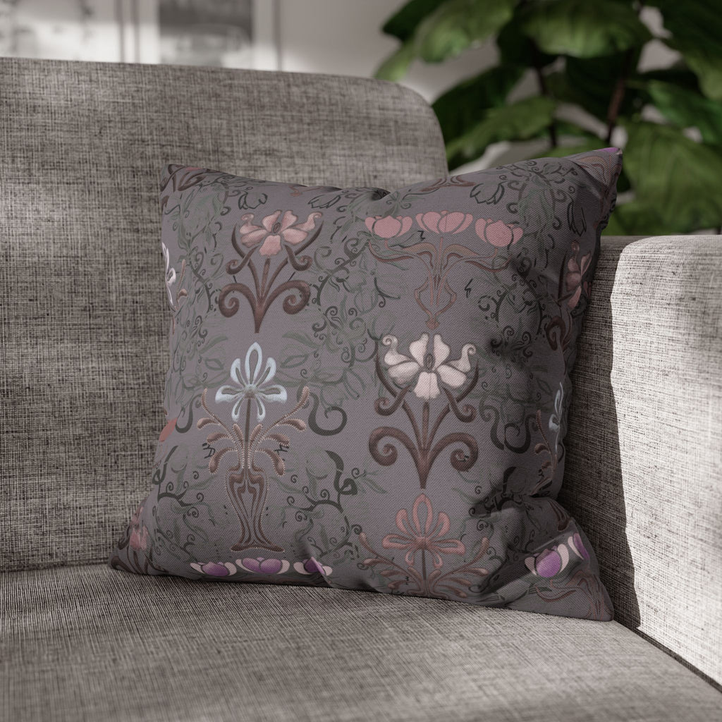 Ornate Floral Purple Tulips on Slate Decorative Square Pillowcase