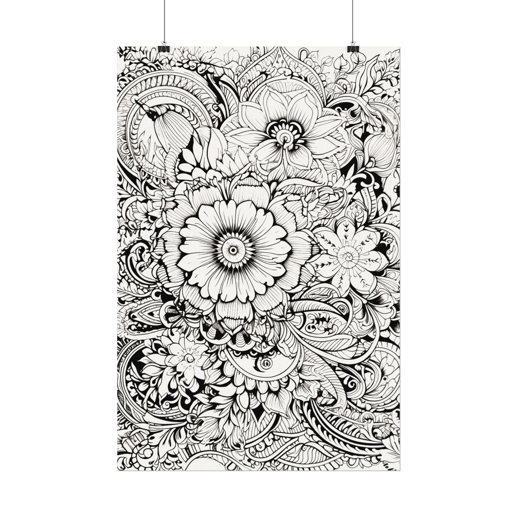Boho Flower Number 6 Jumbo Coloring Poster — Textured Watercolor Matte Print 36x48 inch/ 20x30 inch