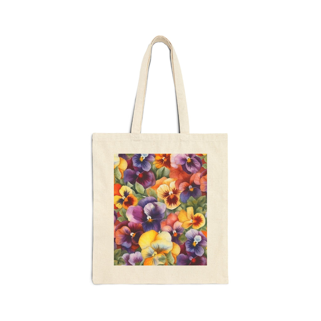 Spring Pansies Canvas Tote Bag — Vibrant Floral Cotton Shopper