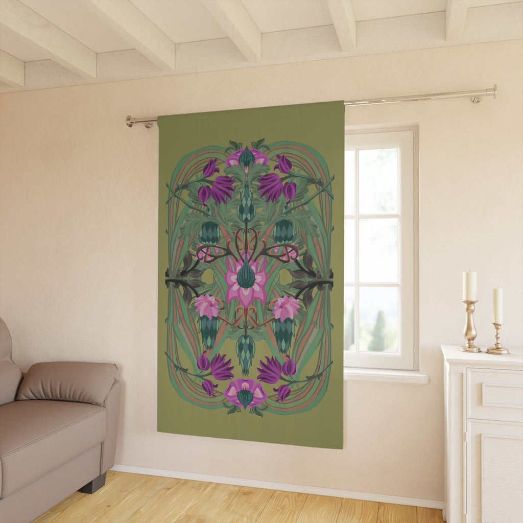Boho Art Deco Olive Floral Blackout Curtain — Single 50x84" Panel