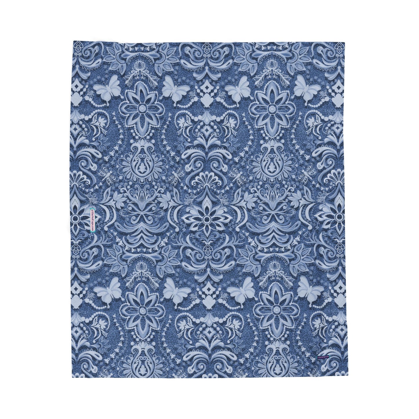 💙✨ Modern Boho Brocade – Victorian Blues Velveteen Plush Blanket & Cozy Throw