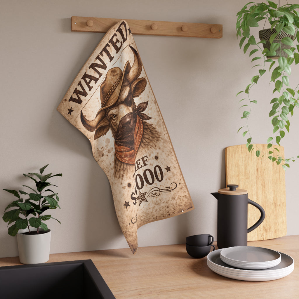 Retro Western Funny Bull Thief Farmhouse Tea Towel — Design by Leah Quinn©