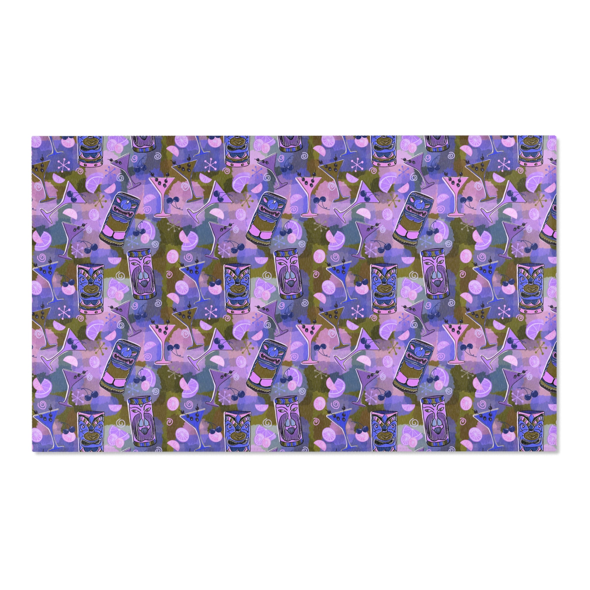 Kitschy Tiki Grape Area Rug — Distressed Ornamental Accent Rug for Living Room, She-Sheds & Man Caves