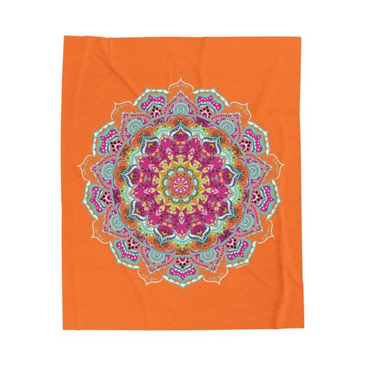 🧡✨ Sacral Chakra Mandala – Velveteen Plush Blanket & Cozy Throw