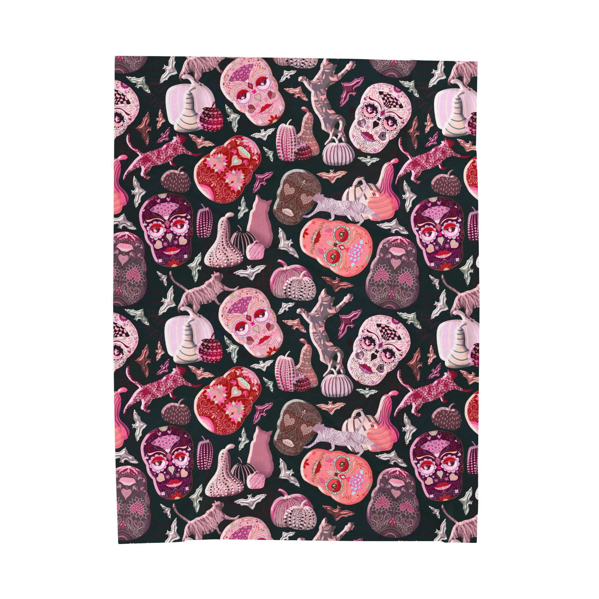 Velveteen Plush Blanket - Colorful Skull Pattern, Cozy Throw for Halloween and Unique Home Decor