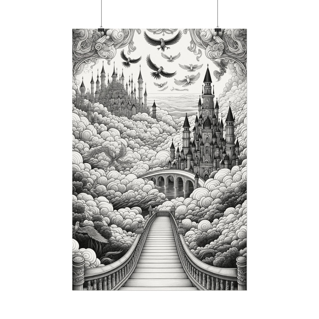 “Kingdom in the Clouds”  Fine Art Coloring Poster – Premium Watercolor (285gsm Cold Press Paper) 16x24, 24x36 & Huge 36"x54" inches